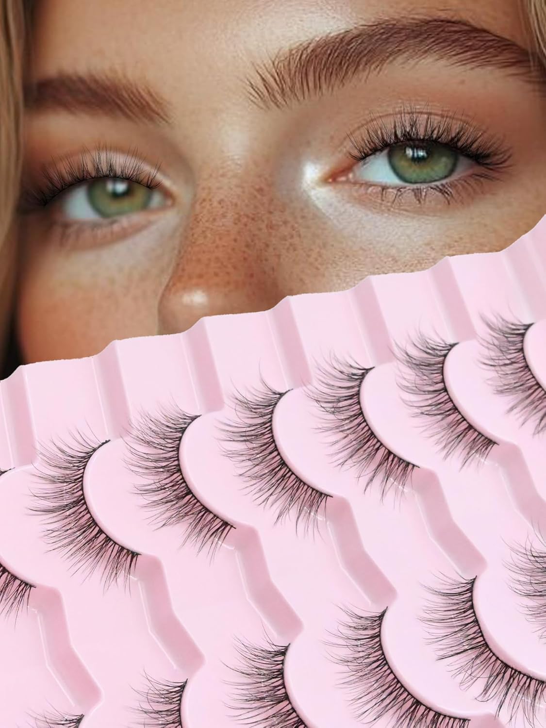 Lashes Natural Look 12MM False Eyelashes Wispy C Curl Short Eye Lashes False Lash Pack with Thin Cotton Band 3D Volume Fake Eyelashes 7 Pair Siligli-FemmiqueWomen