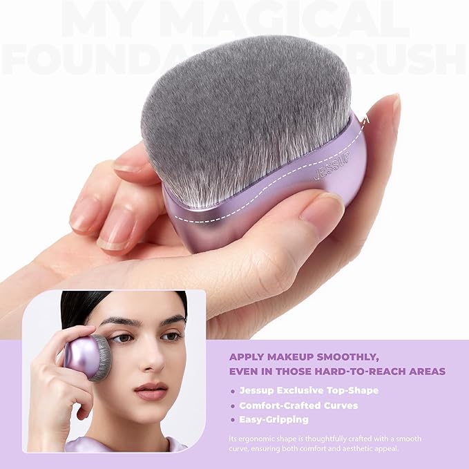 Jessup Foundation Brush for Liquid Makeup, Large Flat Top Kabuki Brush for Blending, Buffing, Stippling, Luxury Purple SF003-FemmiqueWomen