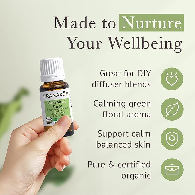 Pranarom USDA Certified Organic Rose Geranium Essential Oil (15ml), 100% Pure Undiluted Therapeutic Grade from Madagascar for Aromatherapy, Diffuser, Skincare, Relaxation, Pure Rose Scent-FemmiqueWomen