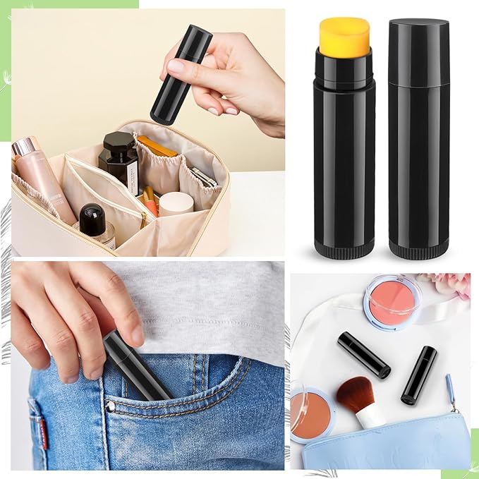 100 Pcs 5.5ml Bulk Empty Lip Balm Tubes Refillable Plastic Lip Gloss Container Travel Lipstick Tubes Chapstick Tubes Holder For DIY Homemade Lip Balm (black)-FemmiqueWomen