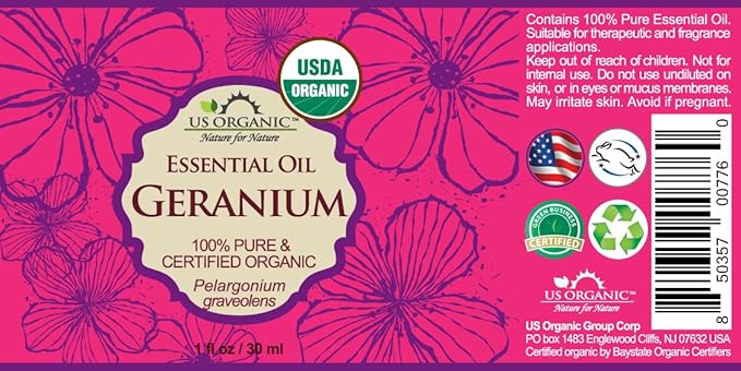 US Organic 100% Pure Geranium Essential Oil - USDA Certified Organic, Steam Distilled - W/Euro droppers (More Size Variations Available) (30 ml / 1 fl oz)-FemmiqueWomen