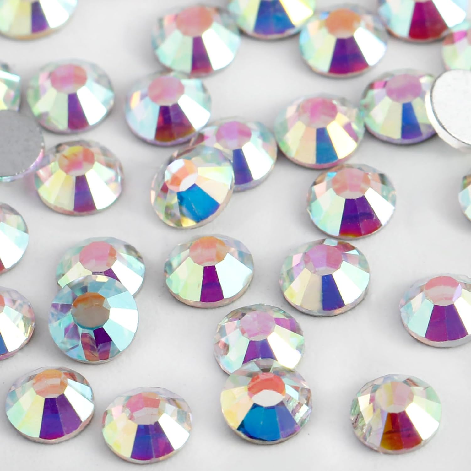 3000PCS SS8 Flatback Rhinestones | 12-Facet Diamond-Cut Glass Gems for Nail Art, Clothing, DIY Crafts |Glue-On Decoration Stones with Silver Backing(Crystal AB)-FemmiqueWomen