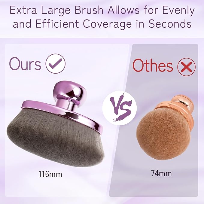 Extra Large Body Makeup Brush For Self Tanner, Leg Makeup &Bronzer Blend,116mm Oval-headed Kabuki Brush Provides More Even &Pretty Application, Sunscreen Face& Back Makeup Brush, Wet&Dry Use- Purple-FemmiqueWomen