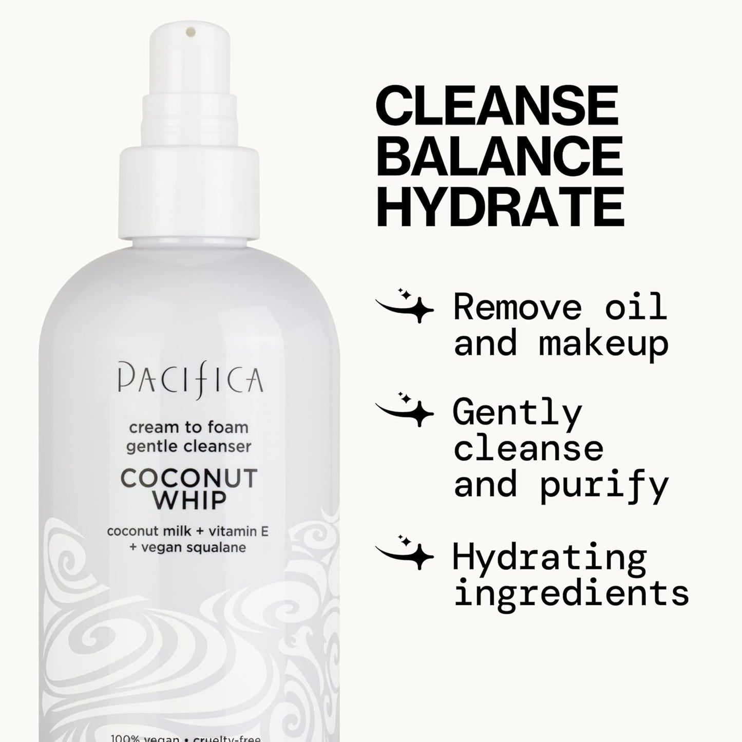 Pacifica Coconut Whip Cream to Foam Face Wash - Gentle Hydrating Facial Cleanser for Dry & Sensitive Skin, Moisturizing Daily Face Wash, Non-Comedogenic Vegan & Cruelty-Free, Dermatologist Tested 8oz-FemmiqueWomen