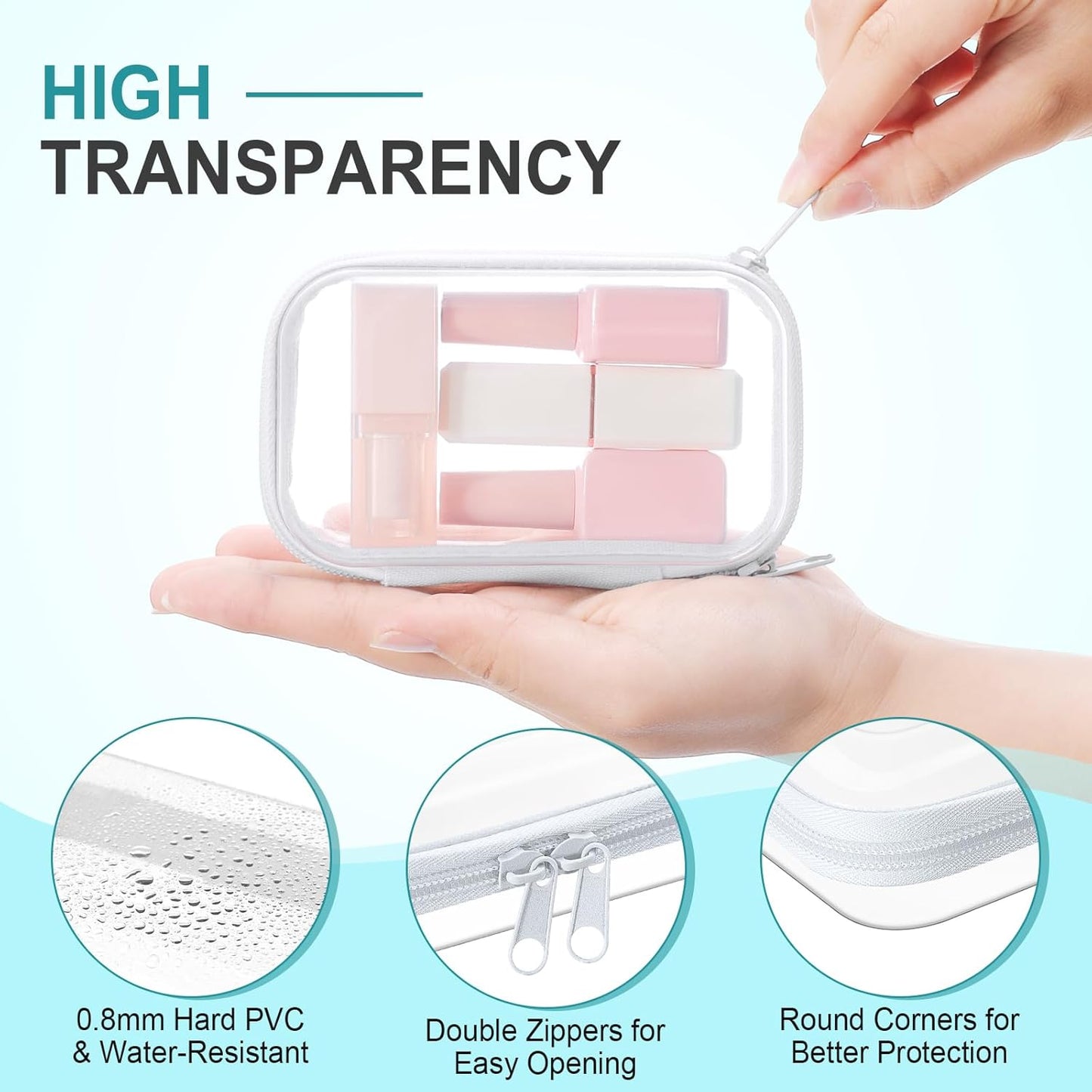 Hoolerry 4 Pcs Hard Clear Zipper Case Makeup Bags Plastic Pencil Pouch Transparent Storage Box Containers for Cosmetics, Snacks, Building Blocks, Puzzles(White,5 x 3 x 2 in)-FemmiqueWomen