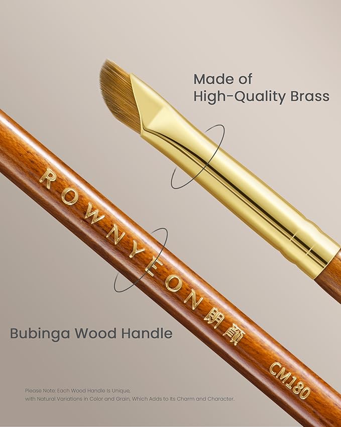 Desert Oak Series Precision Angled Eyeliner Brush - Ultra-Fine Nylon Bristles for Razor-Sharp Gel/Liquid/Powder Lines, Detail Work & Tightlining, Bubinga Handle & Brass Ferrule (CM 181)-FemmiqueWomen