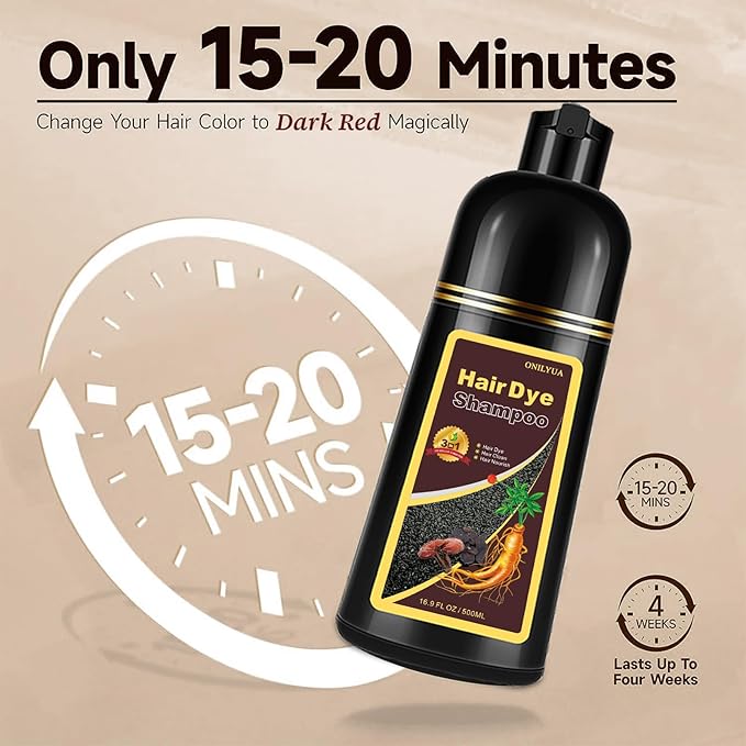 Dark Wine Red Hair Dye Shampoo, 100% Gray Hair Coverage for Men & Women, Instant and Long-lasting Hair Color Shampoo in Minutes, 3 in 1 Pure Plant Extract Natural Hair Dye Kit for All Hair Types-FemmiqueWomen