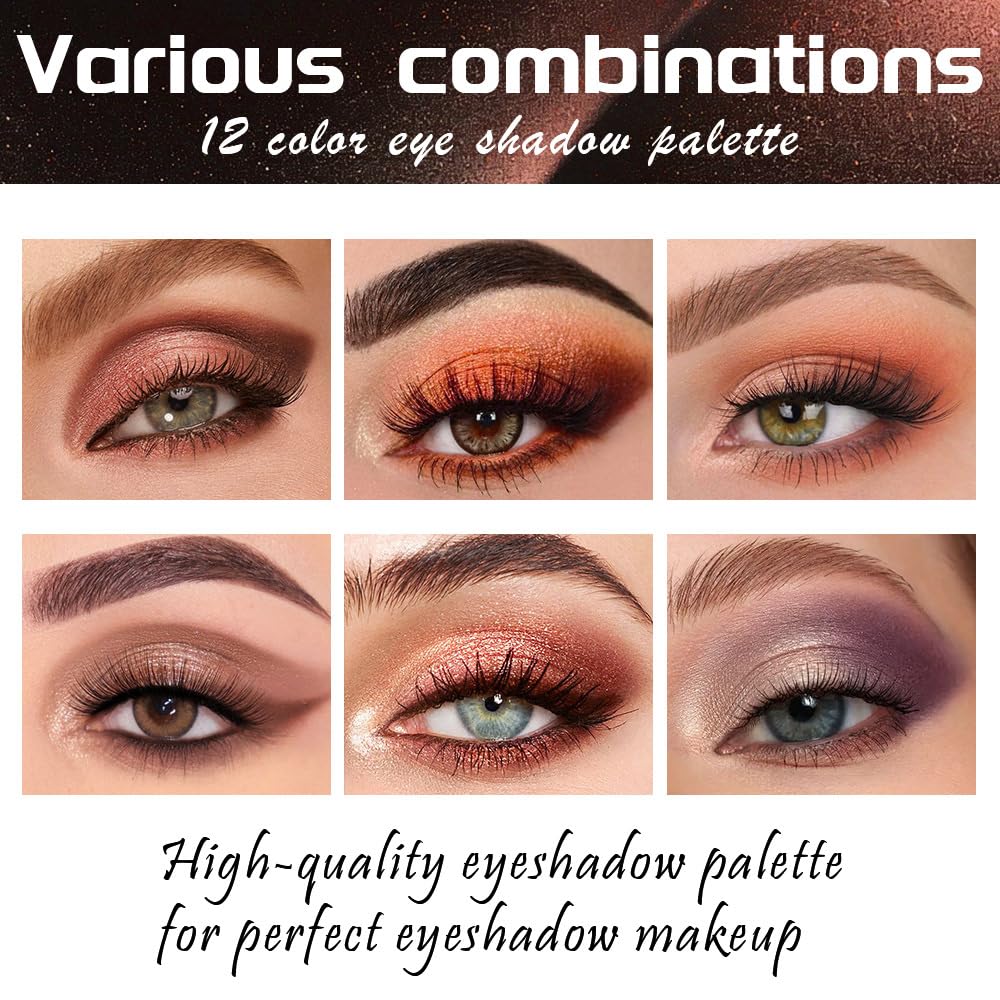 12 Colors Warm Eyeshadow Palette – Matte, Shimmer & Glitter Copper Coral Tones – Rose Gold, Champagne, Bronze & Terracotta Shades – High Pigment, Long-Lasting Eye Makeup for Women – 04#-FemmiqueWomen