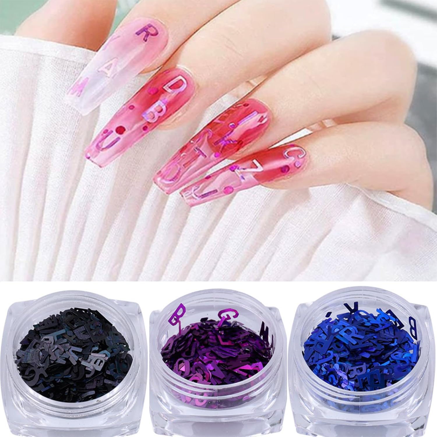 3 Colors Nail Art Glitters & Sequins - Black & Purple Letter Shaped Nail Sticker for Women's Manicure DIY-FemmiqueWomen