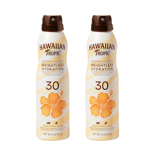 Hawaiian Tropic Weightless Hydration Clear Spray Sunscreen SPF 30, 6oz | SPF 30 Sunscreen Spray, Sunblock, Oxybenzone-Free, 6oz each Twin Pack-FemmiqueWomen