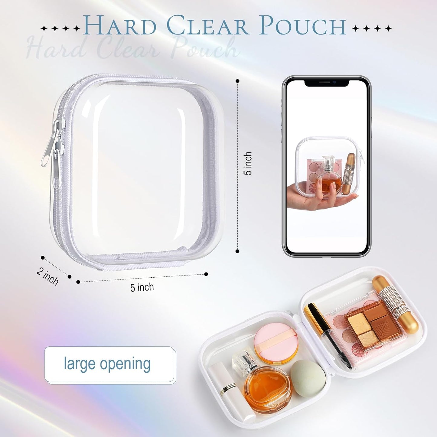 Sanwuta 6 Pcs Clear Hard Zipper Case Pencil Pouches Hard Plastic Zipper Pouches Makeup Bag Transparent Cases for Snacks Plastic Storage Organizer Box for Travel(White,5 x 5 x 2 Inch)-FemmiqueWomen