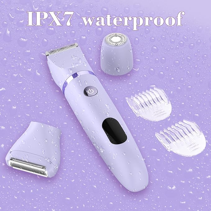 3-in-1 Electric Razor IPX7 Waterproof Bikini Trimmer Wet & Dry Use Painless Personal Trimmer Groomer for Ladies Face Body Legs Bikini Public Hairs Electric Lady Shaver with Replaceable Heads-FemmiqueWomen