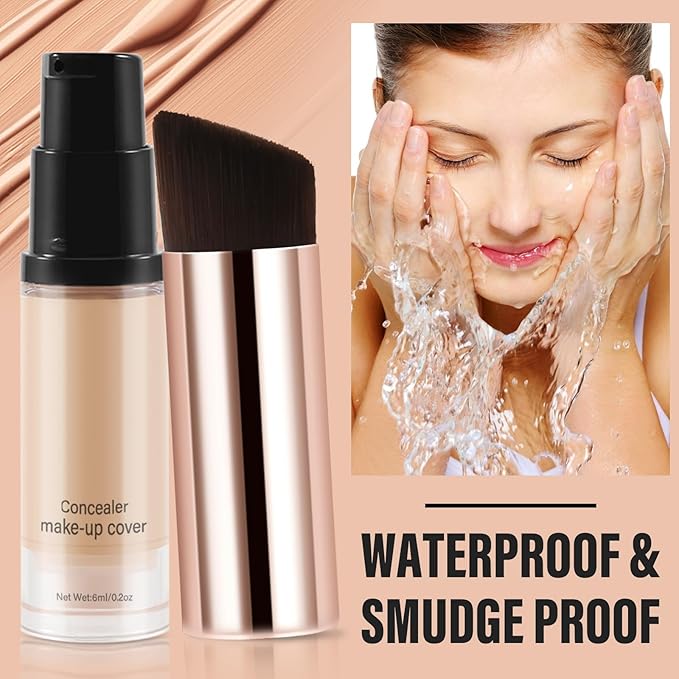 2pcs Liquid Concealer Set with Brush,Full Cover,Concealer Wand with Matte Finish,Corrects，Covers，Long Wear Up to 24hr-FemmiqueWomen