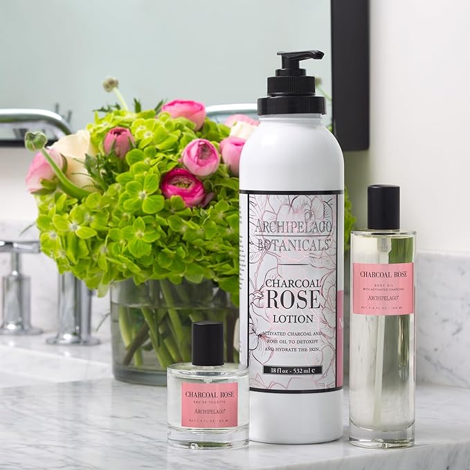 Archipelago Botanicals Charcoal Rose Lotion, Hydrating Charcoal & Rose Body Lotion for Soft & Smooth Skin, Paraben-Free, Phthalate-Free, 18 oz-FemmiqueWomen