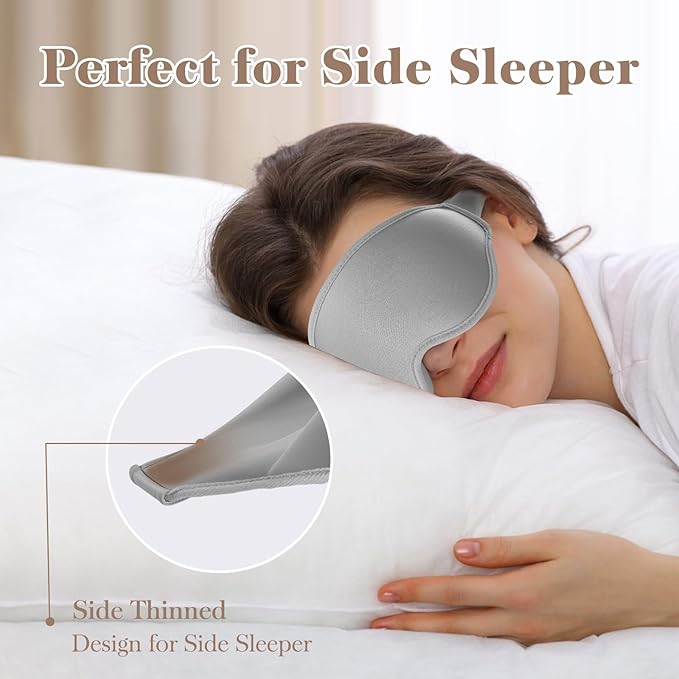 3D Cooling Eye Mask Sleep Mask for Men & Women, 100% Pressure-Free & Light Block-Out Eye Mask for Sleep with Easy Adjustable Strap, Night Eye Cover for Travel, Grey-FemmiqueWomen