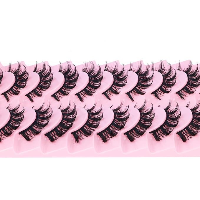 False Eyelashes Manga Lashes 10 Pairs False Eyelashes Japanese Style D Anime Lashes Natural Cosplay Lashes Natural Look 15 MM Wispy Faux Mink Lashes Full Strip Doll Lashes by FANXITON-FemmiqueWomen