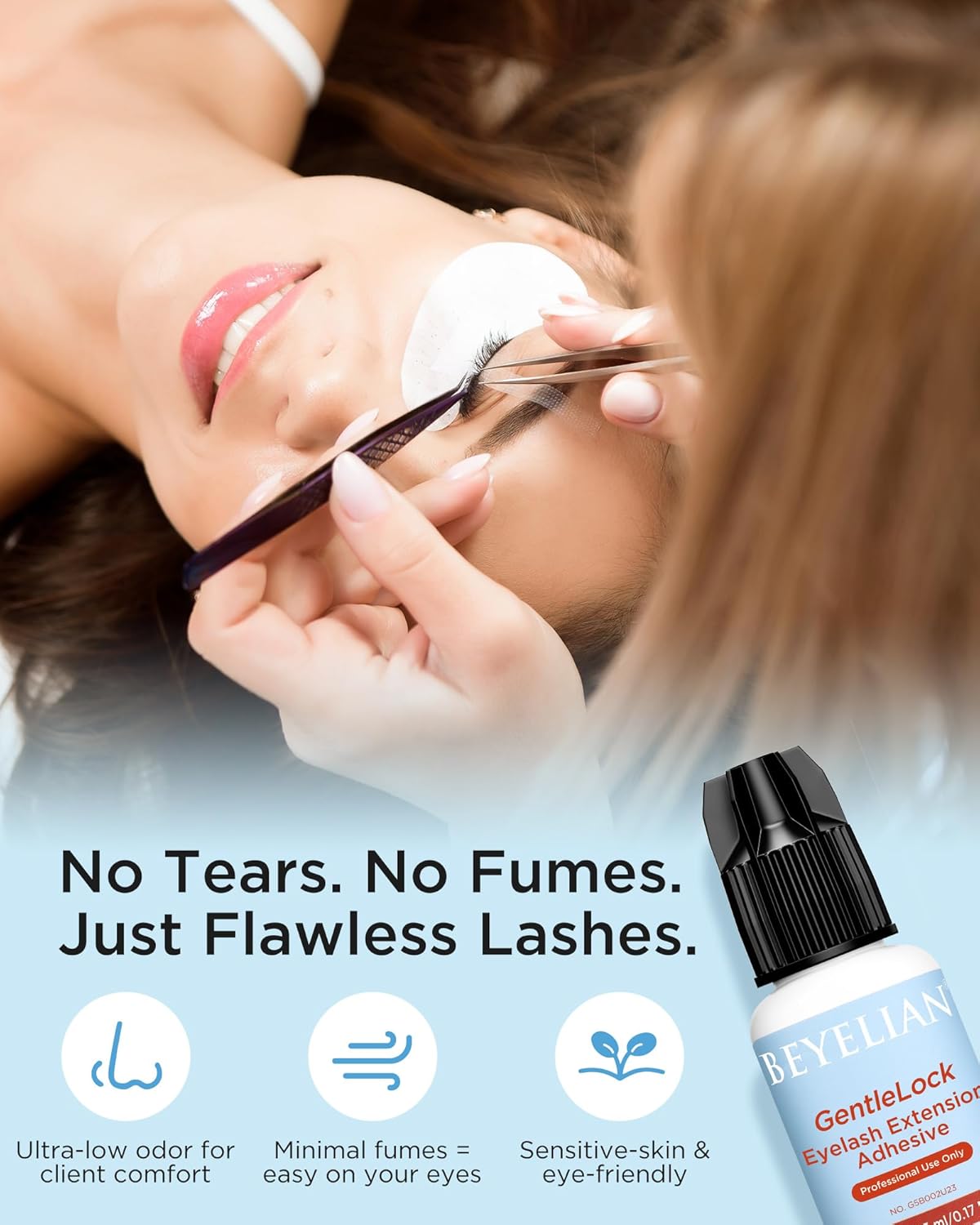 BEYELIAN Sensitive Eyelash Extension Glue, 1 Sec Dry Lash Extension Glue No Irritation Waterproof Long Lasting Strong Hold Adhesive Professional Use Only 0.17fl.oz/5ml (B02)-FemmiqueWomen