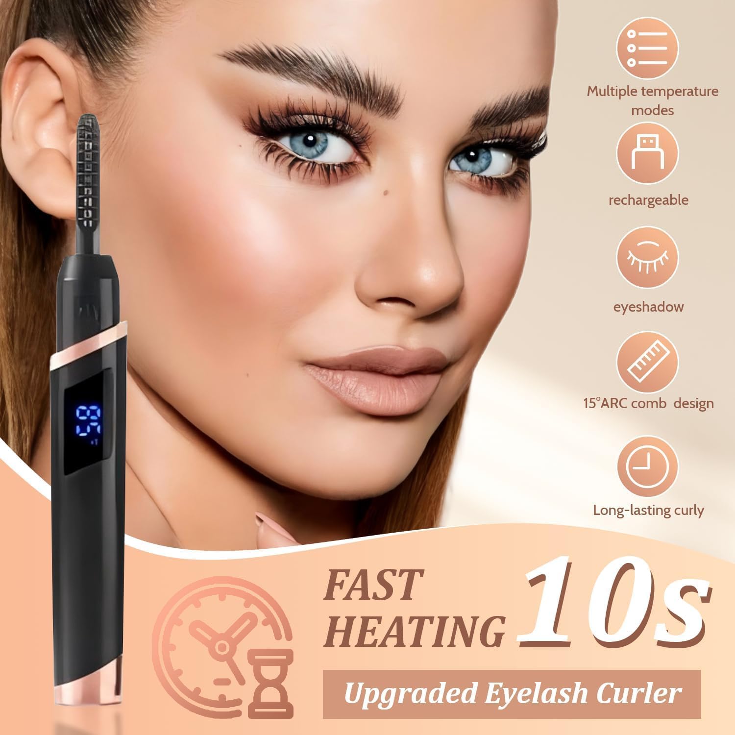 Heated Eyelash Curlers - Rechargeable Electric Eyelash Curler with 4 Heat Settings,Long-Lasting Curling Tool Includes Eyelash Brush,LED Display,Best for Women's Makeup (Black)-FemmiqueWomen
