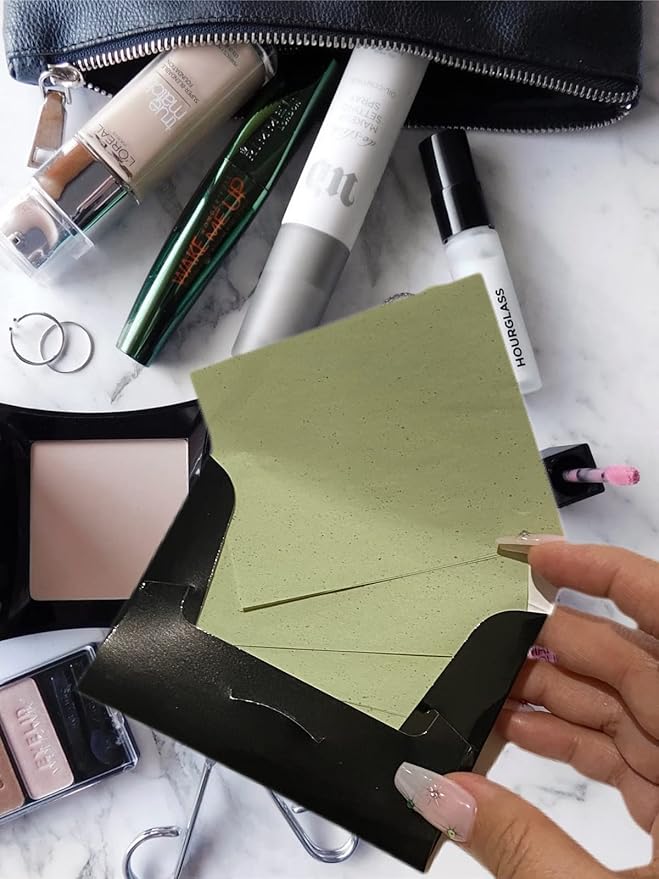 2 Pks GREEN TEA INFUSED Soothing Natural Abaca Blotting Paper - 100 Oil Blotting Sheets - Makeup Friendly UNISEX Oily Skin Shine Blotter Photography Zoom Meetings Travel Gym School - MADE IN TAIWAN-FemmiqueWomen
