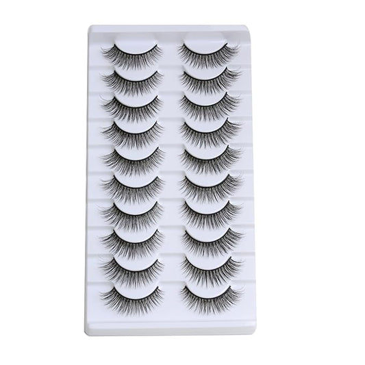SUNWELL False Eyelashes 12mm Mink Lashes Natural Look Cat Eye Faux Mink Lashes 3D Fluffy Soft Luxury Volume Fake Eyelashes 10 Pairs Pack-FemmiqueWomen