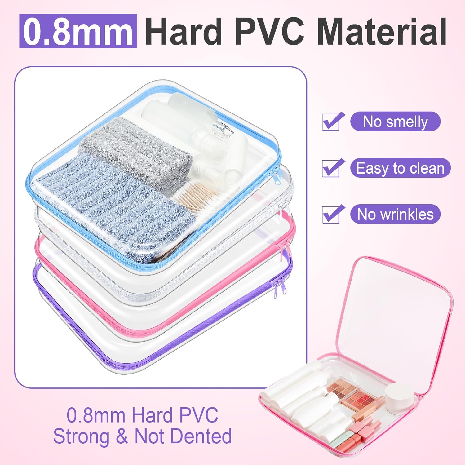 Hoolerry 4 Pcs Hard Clear Zipper Case Makeup Bags Plastic Pencil Pouch Transparent Storage Box Containers for Cosmetics, Snacks, Building Blocks, Puzzles(Multicolor,13.8 x 11.8 x 2 in)-FemmiqueWomen