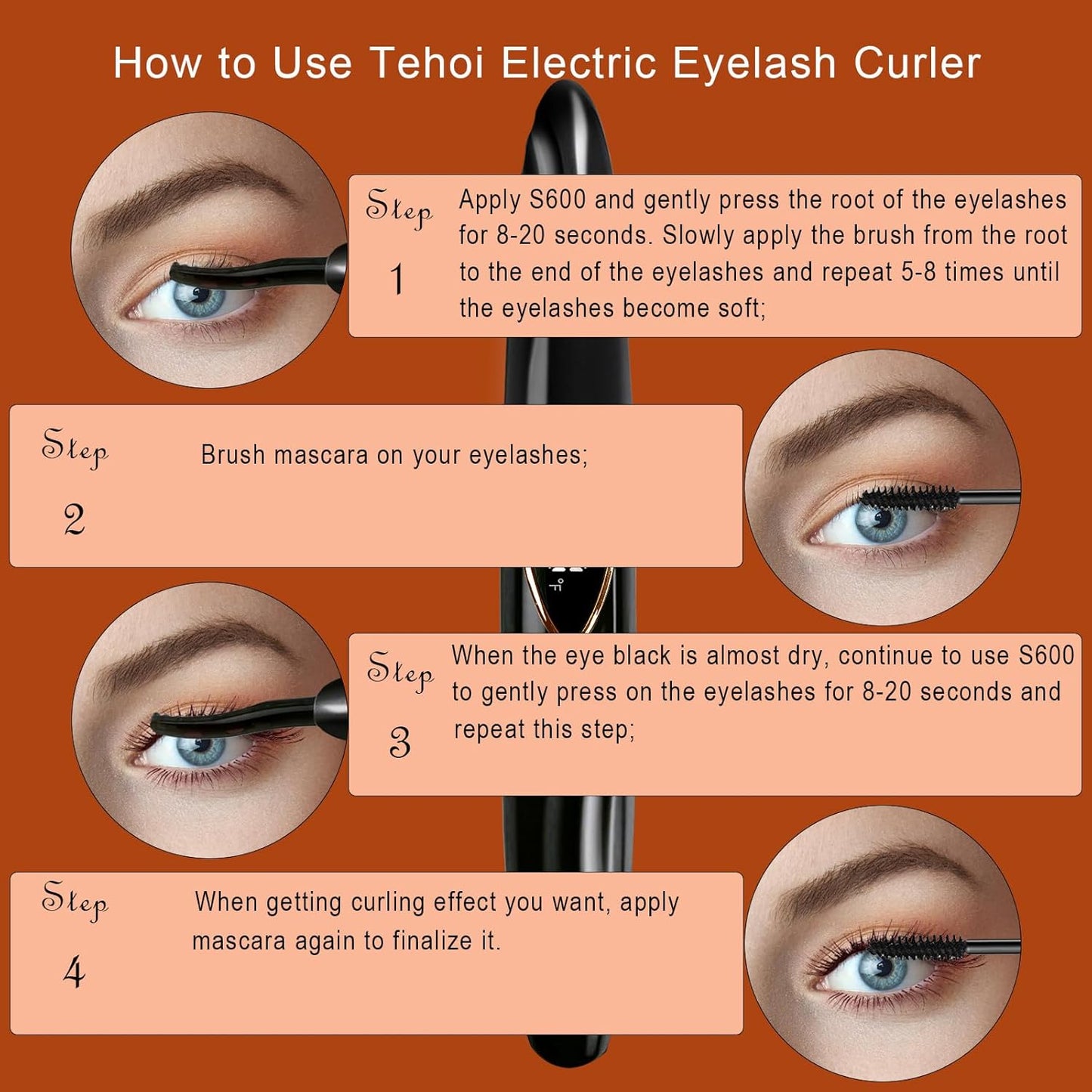 S600 Heated Eyelash Curler - Lash Curler Heated with Accurate Temperature Control, Intelligent Auto Power Off for Natural Makeup & Long-Lasting Curls | Heated Lash Curler (Black+Gold)-FemmiqueWomen