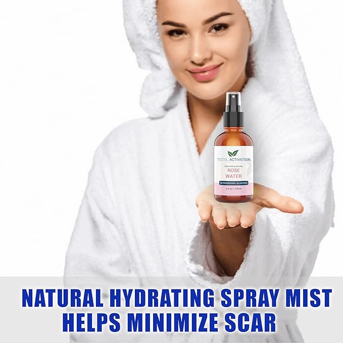 Large 4 oz 100% Pure, Organic Moroccan Rose Water Spray Face Toner, Skin Body Hair Spray, Eye Makeup Remover Alcohol Free Toner Minimizes Scar Hydrating Soothing Mist for Dry Oily Combination Skin-FemmiqueWomen