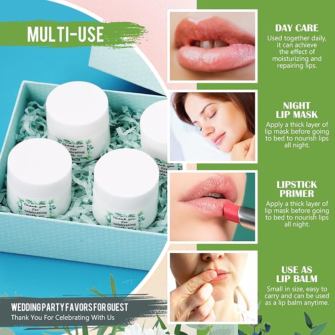 12 Pcs Thank You Lip Sleeping Mask Bulk Bridal Shower Gifts for Guests Thank You for Celebrating with Us Lip Mask Moisturize Nourish for Wedding Bridal Shower Favor Christmas Gift(Eucalyptus)-FemmiqueWomen