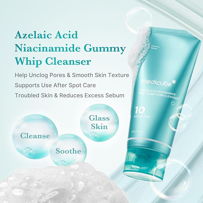 medicube Azelaic Acid Gummy Whip Cleanser | Cleansing Foam For Troubled Skin | Use After Spot Care & Excess Sebum Control | Niacinamide, Glycerin | Soothing, Pore Cleansing Face Wash | Korean Skincare-FemmiqueWomen