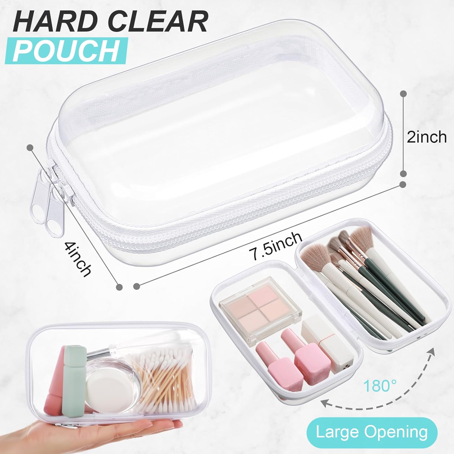 Hoolerry 3 Pcs Clear Hard Zipper Case Plastic Pouch Transparent Hard Case Clear Makeup Bag Portable Travel Organizer Bin for Cosmetics, Building Blocks, Puzzles(White,S)-FemmiqueWomen
