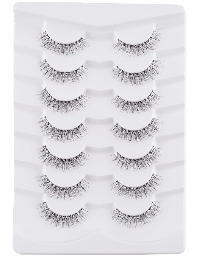 Eyelashes Natural Look Wipsy Lashes Natural Fake Lashes Clear Band Lashes Fluffy Mink Lashes Strip Lashes 12MM Demi Wispies Eyelashes-FemmiqueWomen
