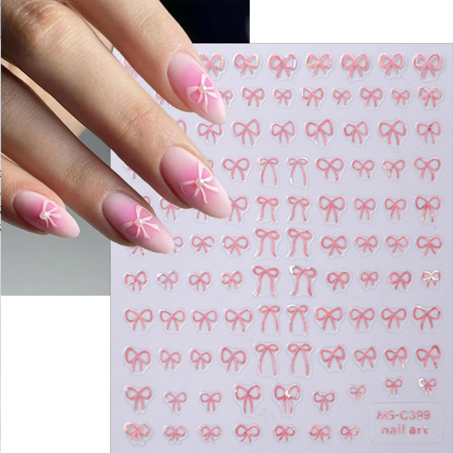 12 Sheets Self-Adhesive Bow Nail Stickers - 3D Decals for Nail Art - Black, White, Pink - DIY Manicure Decorations for Women & Girls-FemmiqueWomen
