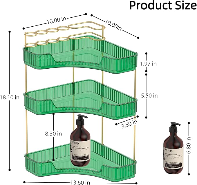 3 Tier Corner Bathroom Organizer Countertop, Vanity Makeup Organizer with Brush Holder, Space-Saving Skincare Storage Corner Shelf for Bathroom, Dressing Table, Kitchen-FemmiqueWomen