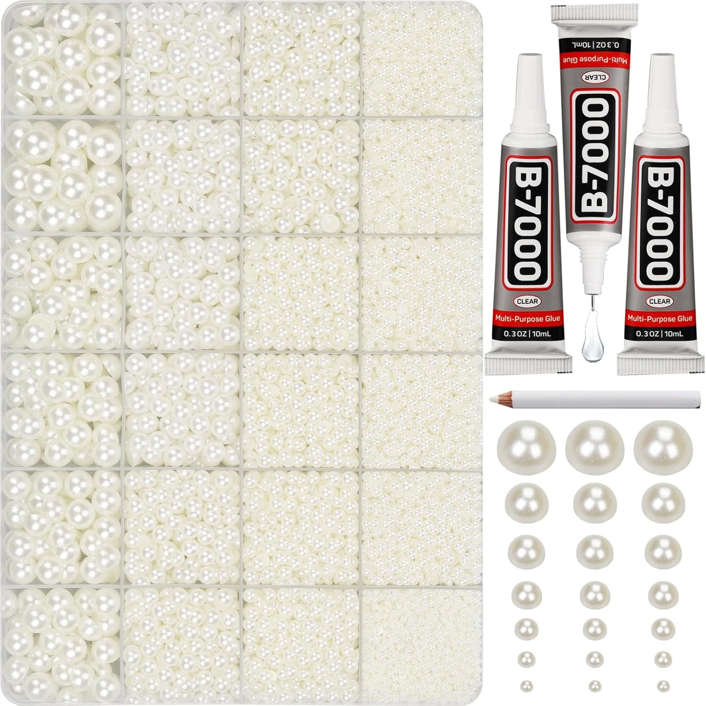 16000Pcs Flatback Pearls for Crafting, Ivory Flat Back Assorted Sizes 2/3/4/5/6/8/10mm Half Pearl Beads Bedazzling for Crafts Clothing Tumbler Shoes Wedding Gown Nails with B7000 Jewelry Making Glue-FemmiqueWomen