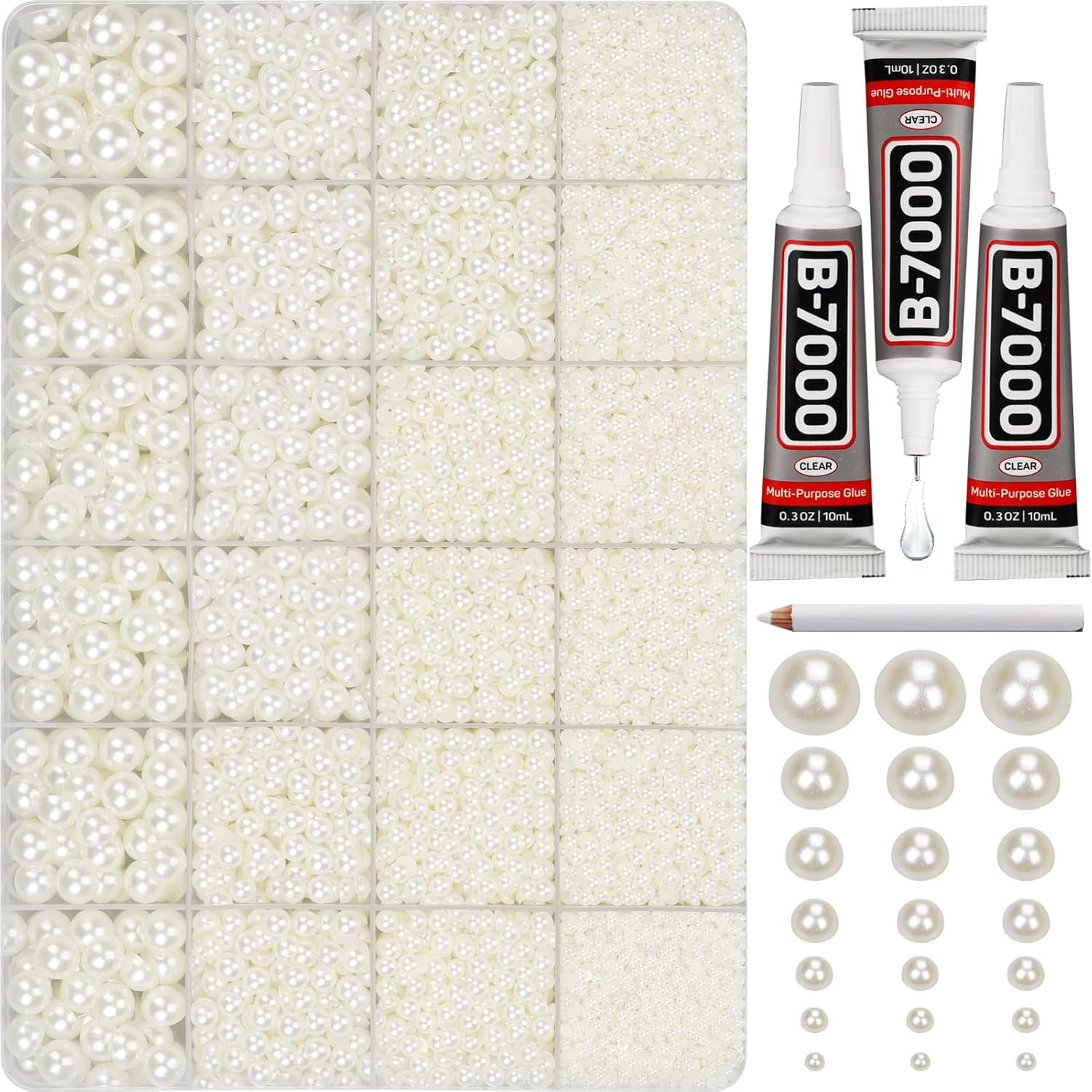 16000Pcs Flatback Pearls for Crafting, Ivory Flat Back Assorted Sizes 2/3/4/5/6/8/10mm Half Pearl Beads Bedazzling for Crafts Clothing Tumbler Shoes Wedding Gown Nails with B7000 Jewelry Making Glue-FemmiqueWomen