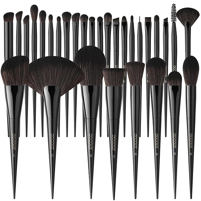 Docolor Makeup Brushes Set Professional 30Pcs Obsidian Makeup Brushes Premium Synthetic Powder Kabuki Foundation Contour Blush Concealer Eye Shadow Blending Eyeliner Crease Eyebrow Make Up Brush Kit-FemmiqueWomen