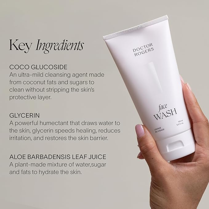 Doctor Rogers Face Wash. Gentle Hydrating Daily Cleanser for Sensitive, Dry & Combination Skin, 5 Ounce (150 ml) Tube-FemmiqueWomen