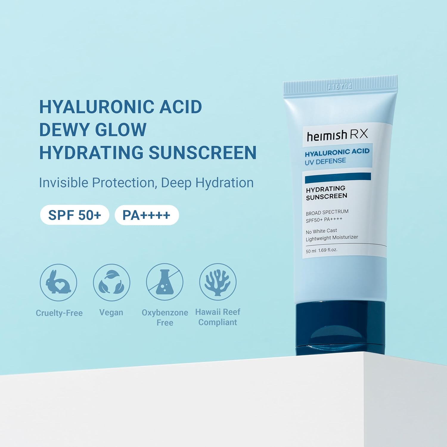 HEIMISH RX Hyaluronic Acid Hydrating Sunscreen - Daily Sunscreen For Face, SPF Face Moisturiser, Broad Spectrum SPF 50, No White Cast, Lightweight, Fast-absorbing, Korean Skincare, 50ml (1.69 fl. oz)-FemmiqueWomen