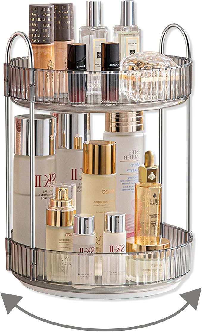 360 Rotating Makeup Organizer for Vanity,Bathroom Countertop Organizer,Spinning Perfume Organizer&Vanity Organizer(Grey-2 Tier)-FemmiqueWomen