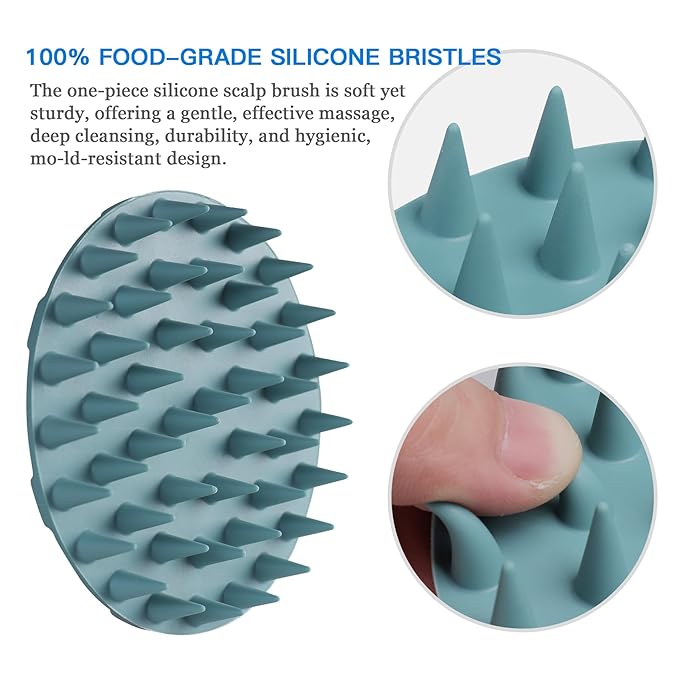 INNERNEED Scalp Massager Shampoo Brush, Wet & Dry Manual Scalp Care Head Scrubber Hair Washing, Soft Silicone Bristles, for Hair Growth, Dandruff Removal (Dark Green)-FemmiqueWomen