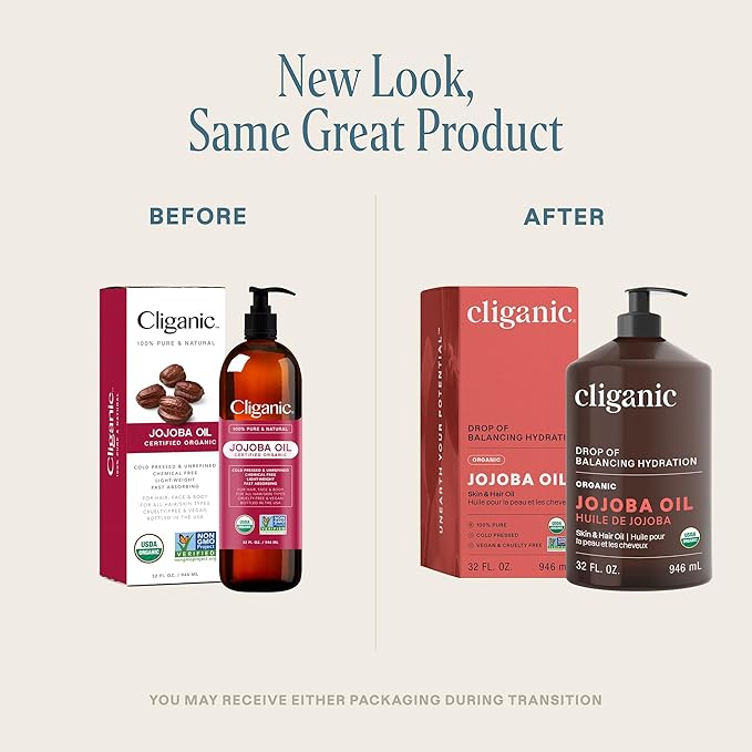 Cliganic Organic Jojoba Oil 32 oz, 100% Pure | Bulk, Natural Cold Pressed Unrefined Hexane Free Oil for Hair & Face-FemmiqueWomen