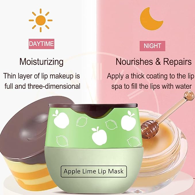 3 Pcs Bee Lip Balm Honey Pot,Strawberry&Honey&Apple Lime Lip Sleeping Mask Hydrating Prevention Dry and Cracked Lip Scrubs Exfoliator Lip Care,Lip Mask Overnight Reduces Lip Lines-FemmiqueWomen