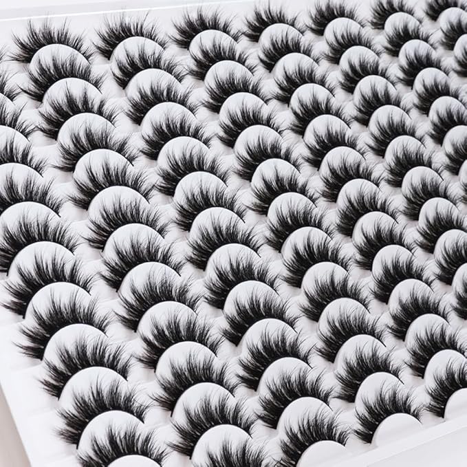 False Eyelashes 48 Pairs Faux Mink Lashes 14mm Wispy Lashes 3D Fluffy Cat Eye Lashes Pack Bulk Wholesale Strip Lashes(style 48-035)-FemmiqueWomen