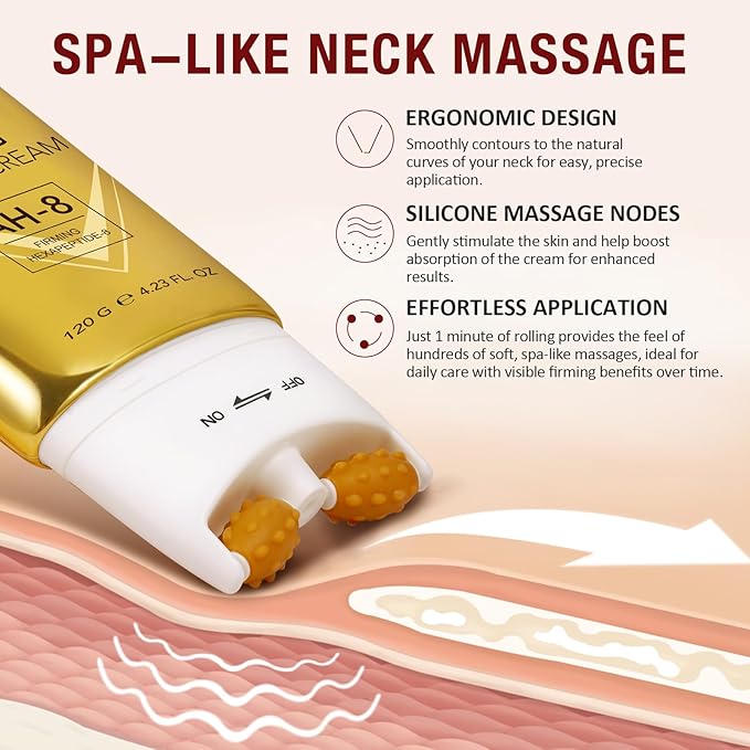 AH-8 Firming Neck Cream with Roller - Anti-Aging Moisturizer for Neck & Chest - Lifts, Tightens, Deeply Hydrates, Reduces Fine Lines & Wrinkles - For Crepey, Sagging Skin - 4.23 fl.oz-FemmiqueWomen