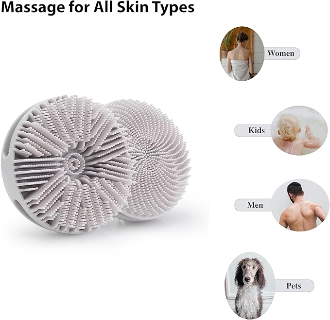 2 PC Silicone Exfoliating Body Scrubber, Silicone Body Shampoo Brush, Soft Silicone Loofah for Sensitive Skin, Shower Silicone Hair Scalp Massager, Easy to Clean, Lather Well(Gray&Green)-FemmiqueWomen