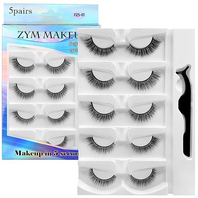 Self Adhesive Eyelashes Natural Look False Eyelashes Reusable Self Stick Lashes, No Glue Needed, 5 Pairs Mixed-FemmiqueWomen