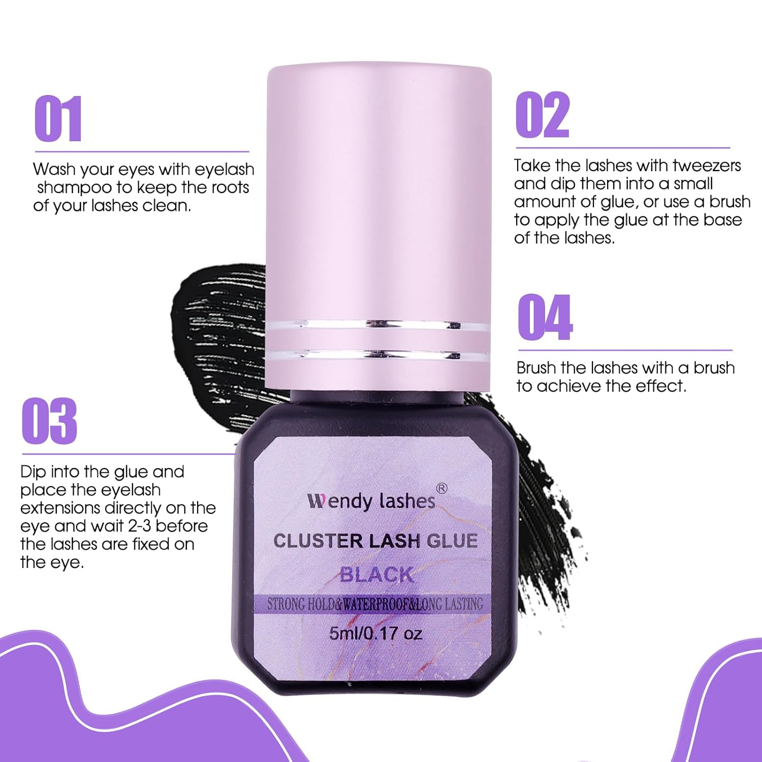 Fast-Drying Eyelash Extension Glue for Professionals - 1-2 Second Strong Hold Waterproof & Long Lasting 8 Weeks Salon-Grade Lash Adhesive(Black,5ml)-FemmiqueWomen