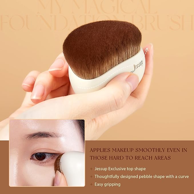 Jessup Makeup Brush, Foundation Brush Flat Top Kabuki Brush for Face Blush Liquid Powder Foundation Brush for Blending Buffing Stippling with Gift Box, Light Gray SF002-FemmiqueWomen