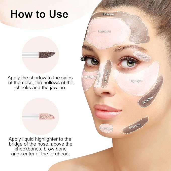 2 in 1 Bronzer and Highlighter Stick,Non-greasy & Non-drying Contour Pencil,Easy to Create a Natural Shimmery Finishing,Long Lasting & Waterproof Face Brighten Make up Pen-FemmiqueWomen