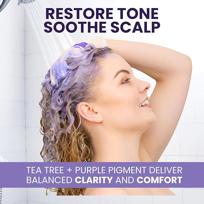 Tea Tree Purple Shampoo for Blonde, Bleached, Silver & Grey Hair, Anti-Brass Toner, Boosts Highlights & Color, Revitalizes, Relieves Itchy Scalp & Salon-Grade Hair Toner Shampoo.-FemmiqueWomen